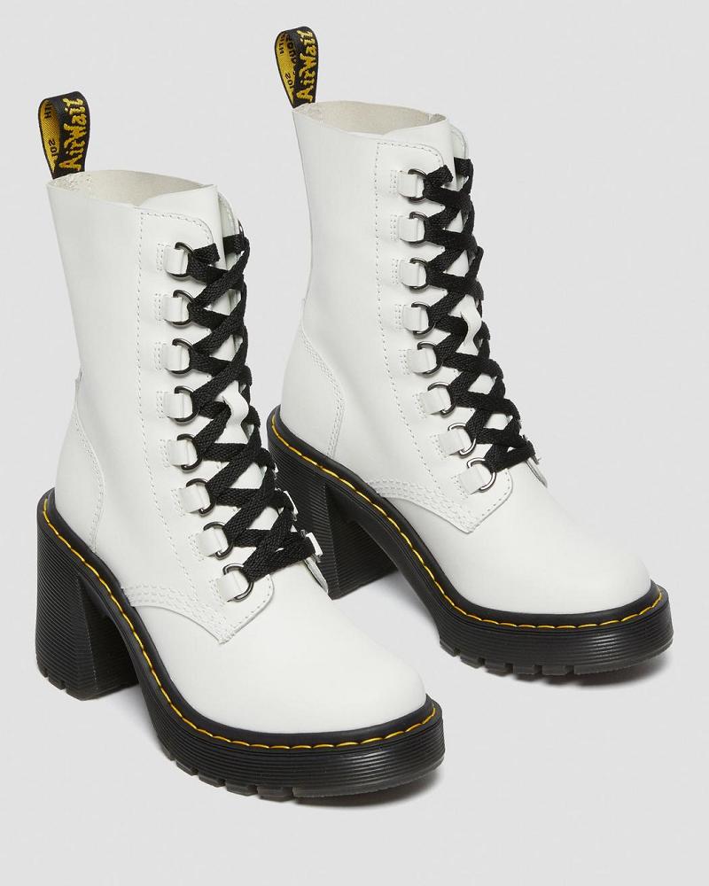 Dr Martens Chesney Leren Flared Heel Hakken Laarzen Dames Wit | NL 633RVD